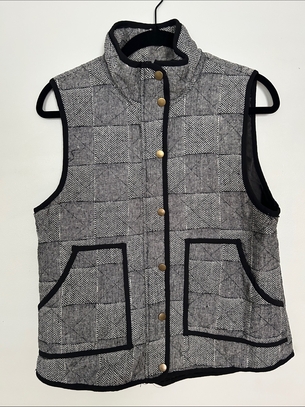 Blue Rain Grey Quilted Check Vest with Contrast Trim